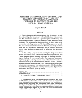 Absentee Landlords, Rent Control and Healthy Gentrification: a Policy Proposal to Deconcentrate the Poor in Urban America