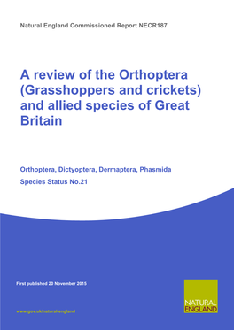 Grasshoppers and Crickets) and Allied Species of Great Britain