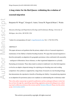 Rethinking the Evolution of Seasonal Migration