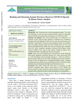 Ranking and Clustering Iranian Provinces Based on COVID-19 Spread: K-Means Cluster Analysis