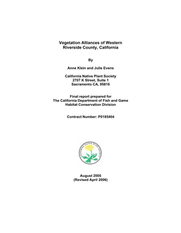 Vegetation Alliances of Western Riverside County, California