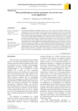 Phase Partitioning for Enzyme Separation: an Overview and Recent Applications