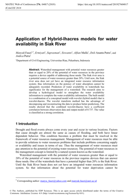 Application of Hybrid-Ihacres Models for Water Availability in Siak River