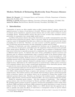 Modern Methods of Estimating Biodiversity from Presence-Absence Surveys 1 Introduction