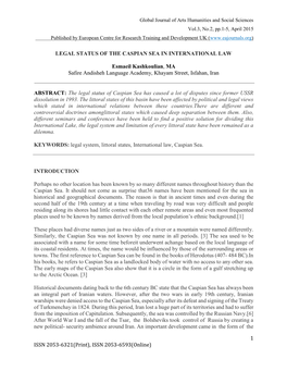 Legal Status of the Caspian Sea in International Law