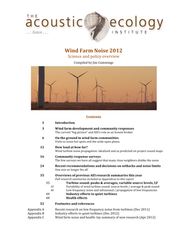 Wind%Farm%Noise%2012% Science!And!Policy!Overview! Compiled!By!Jim!Cummings!