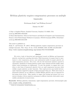 Hebbian Plasticity Requires Compensatory Processes on Multiple Timescales