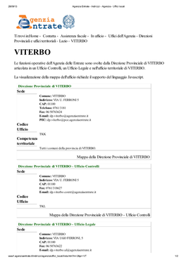 Codici Uffici Agenzia Delle Entrate Della Provincia Di Viterbo