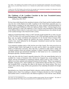 The Challenge of the Lasallian Catechist in the Late Twentieth-Century United States: One Lasallian Journey.” AXIS: Journal of Lasallian Higher Education 4, No