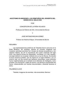 Los Ermitaños Del Desierto Del Sordo En El Siglo Xviii