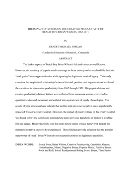 The Impact of Stress on the Creative Productivity of Beach Boy Brian Wilson, 1962-1971