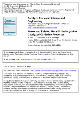 Merox and Related Metal Phthalocyanine Catalyzed Oxidation Processes B