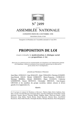 N° 2499 Assemblée Nationale Proposition De