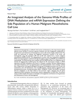An Integrated Analysis of the Genome-Wide Profiles of DNA Methylation and Mrna Expression Defining the Side Population of a Huma