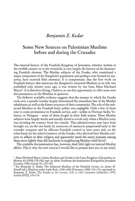 Benjamin Z Kedar Some New Sources on Palestinian Muslims Before and During the Crusades