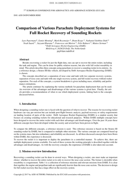 Comparison of Various Parachute Deployment Systems for Full Rocket Recovery of Sounding Rockets