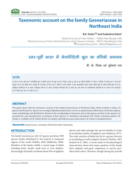 Taxonomic Account on the Family Gesneriaceae in Northeast India