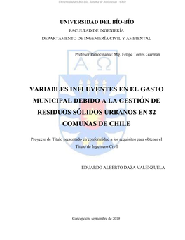 Variables Influyentes En El Gasto Municipal Debido a La Gestión De Residuos Sólidos Urbanos En 82 Comunas De Chile