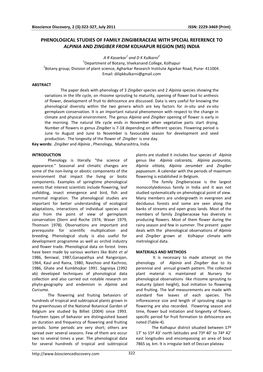 Phenological Studies of Family Zingiberaceae with Special Reference to Alpinia and Zingiber from Kolhapur Region (Ms) India