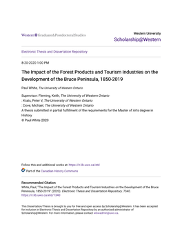 The Impact of the Forest Products and Tourism Industries on the Development of the Bruce Peninsula, 1850-2019