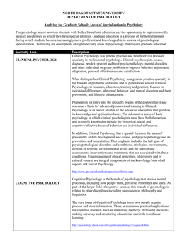 Areas of Specialization in Psychology the P