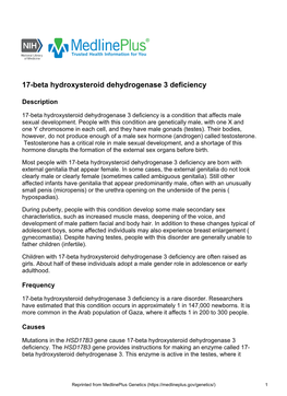 17-Beta Hydroxysteroid Dehydrogenase 3 Deficiency