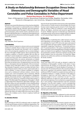 A Study on Relationship Between Occupation Stress Index