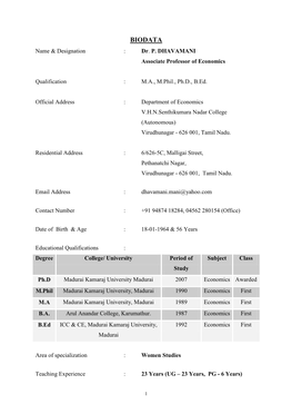 BIODATA Name & Designation : Dr