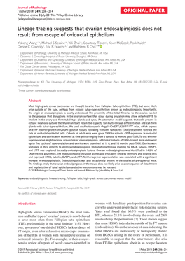 Lineage Tracing Suggests That Ovarian Endosalpingiosis Does Not Result from Escape of Oviductal Epithelium