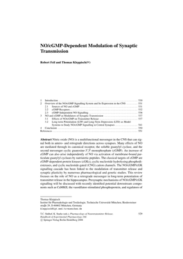 NO/Cgmp-Dependent Modulation of Synaptic Transmission