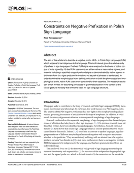 Constraints on Negative Prefixation in Polish Sign Language