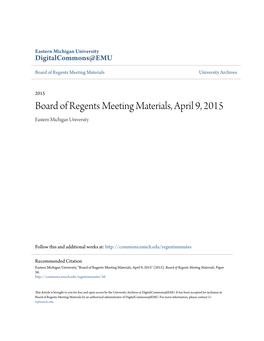 Board of Regents Meeting Materials, April 9, 2015 Eastern Michigan University