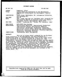 Plans for Making Various Hives and Equipment Are Included Inthe Lesson Plans