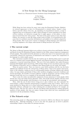 A New Script for the Mong Language Based on a Theoretical Generic Southeast-Asian Orthographic Model C Ian James July 11-17, 2007 Nongkhai, Thailand