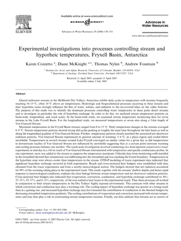 Experimental Investigations Into Processes Controlling Stream and Hyporheic Temperatures, Fryxell Basin, Antarctica