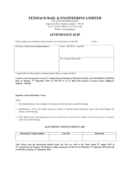 Attendance Slip and Proxy Form for AGM 2019