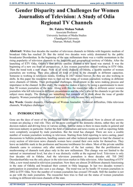 Gender Disparity and Challenges for Women Journalists of Television: a Study of Odia Regional TV Channels Dr