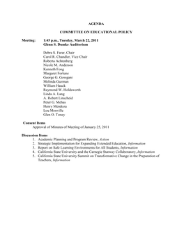 AGENDA COMMITTEE on EDUCATIONAL POLICY Meeting: 1