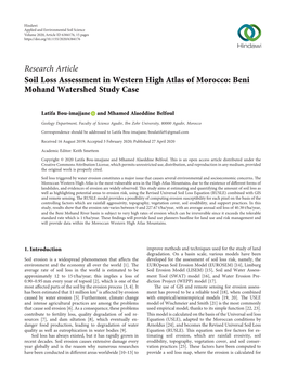 Soil Loss Assessment in Western High Atlas of Morocco: Beni Mohand Watershed Study Case