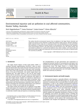 Environmental Injustice and Air Pollution in Coal Affected Communities, Hunter Valley, Australia