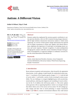 Autism: a Different Vision