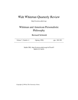 Walt Whitman Quarterly Review