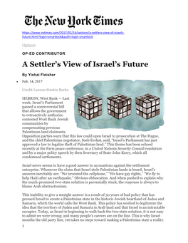 A Settler's View of Israel's Future