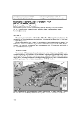 NEOTECTONIC DEFORMATION of EASTERN PYLIA (SW PELOPONNESE, GREECE) Ladas I., Mariolakos I., and Fountoulis I