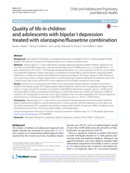 Quality of Life in Children and Adolescents with Bipolar I Depression Treated with Olanzapine/Fuoxetine Combination Daniel J