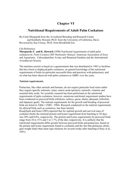 Chapter VI Nutritional Requirements of Adult Palm Cockatoos