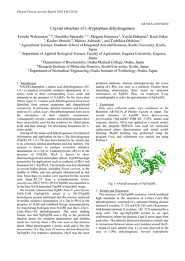 Crystal Structure of L-Tryptophan Dehydrogenase