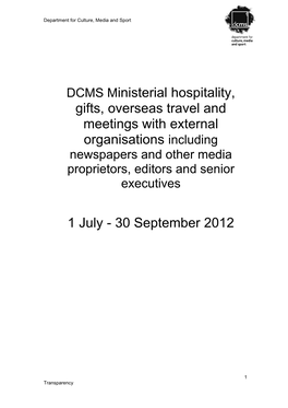 DCMS Ministerial Hospitality, Overseas Travel and Meetings with Outside