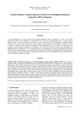 Seismic Response Analysis Along the Coastal Area of Bengkulu During the September 2007 Earthquake