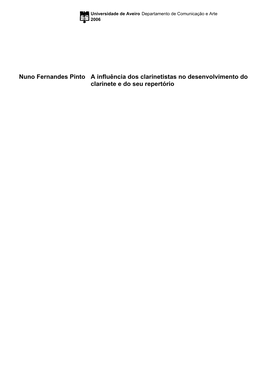 Nuno Fernandes Pinto a Influência Dos Clarinetistas No Desenvolvimento Do Clarinete E Do Seu Repertório